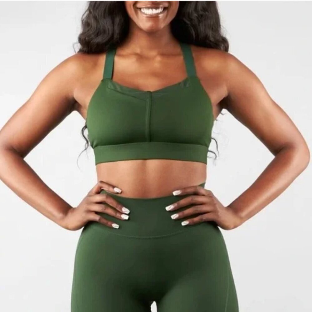 Buffbunny Collection Women's Size XXL Under Pressure Sports Bra Dark Green Mesh